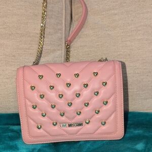 Love Moschino Pink Heart-Studded Crossbody Bag